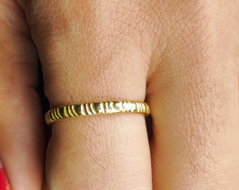 Handmade Gold Tone Brass Ring | Minimal Textured Stacking Band
