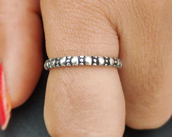 Sterling Silver Dotted Band Ring, Minimalist Boho Stacking Ring, 1.5 MM