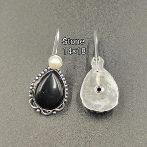 Handmade Teardrop 14×18 Stone Earrings • Sterling Silver Dangle Earrings • Boho Gemstone Drop Earrings • Vintage Style Jewelry Gift for Her