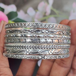 Sterling Silver Bangle Set | Stackable Thin & Thick Bracelets