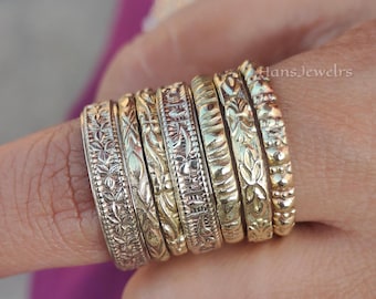 Handcrafted Brass Twisted Wire Ring Set | 7 Boho Stackable Bands