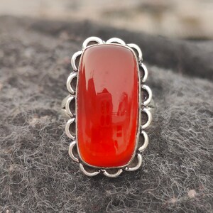 Handmade 925 Sterling Silver Orange Carnelian Statement Ring, Boho Artisan Jewelry