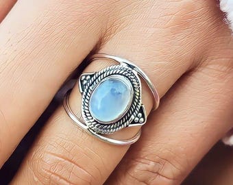 Rainbow Moonstone Sterling Silver Ring, Handmade Boho Statement Jewelry