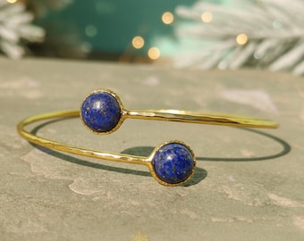 Lapislazuli Vergoldeter Armreif | Handgefertigte Sterling Silber Armspange