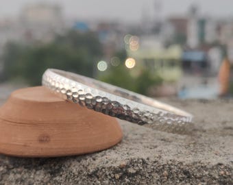 Handmade Hammered Sterling Silver Bangle | Minimalist Unisex Cuff