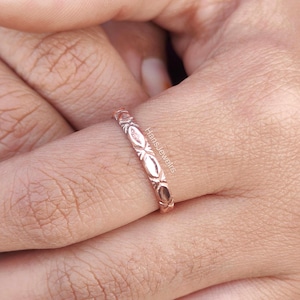 Handmade Copper Floral Ring | Slim Stackable Band
