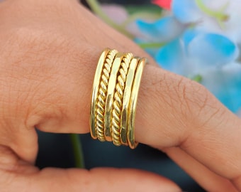 Gold Plated Stackable Rings Set, Twisted Bands, Adjustable Midi Rings