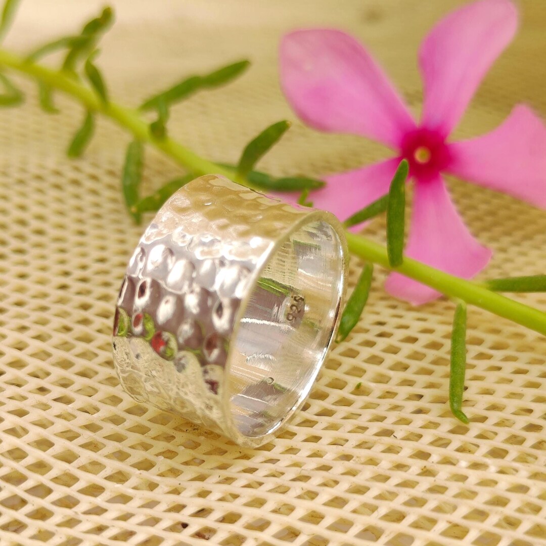 Hammered 925 Sterling Silver Wide Band Ring, Chunky Unisex Thumb Ring ...