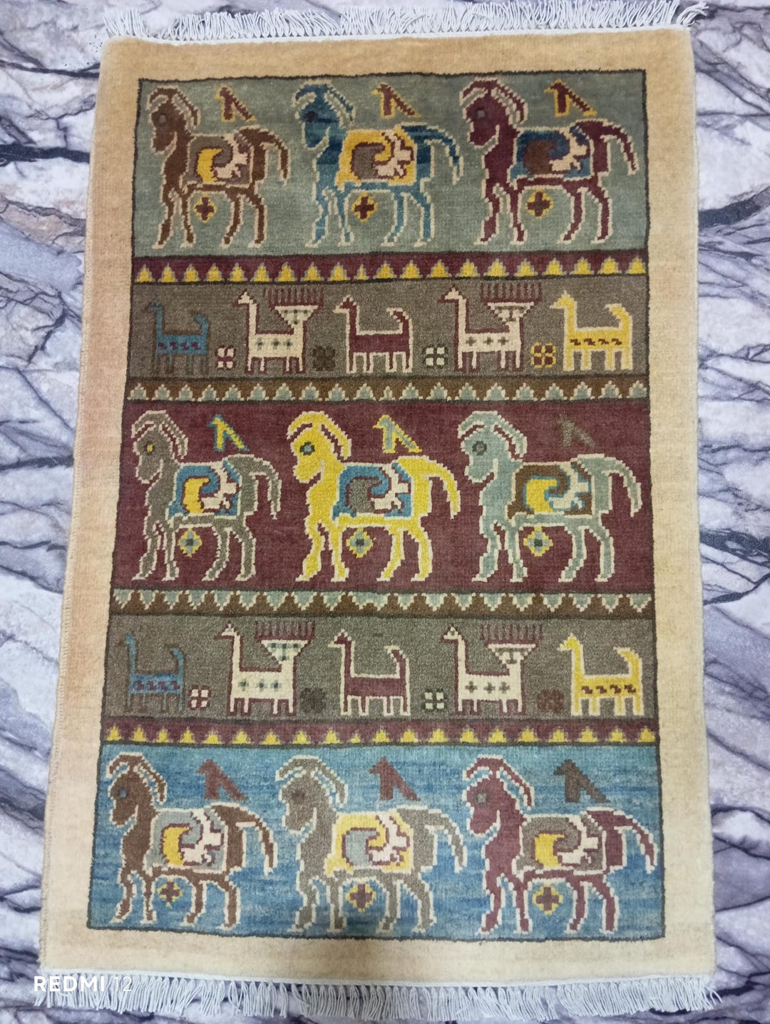 Handmade Afghan Wool Rug – Tribal Horse Motif, Boho Accent (3x2 Ft) - Etsy