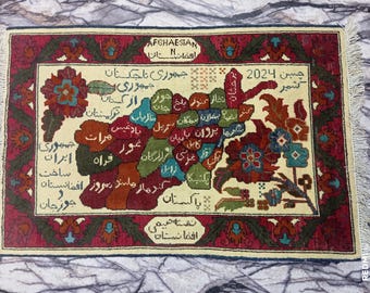 Handmade Afghan Wool Map Rug – Traditional Oriental Decor (3.51 x 2.62 ft)