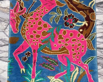 Handmade Wool Area Rug – Afghan Tribal Deer Design, Boho Decor (2.6 x 1.9 ft)