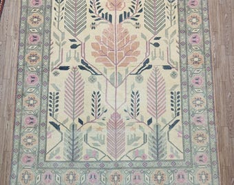 Handmade Afghan Rug 6.5x4.8 ft – Wool Tribal Carpet with Floral Geometric Design