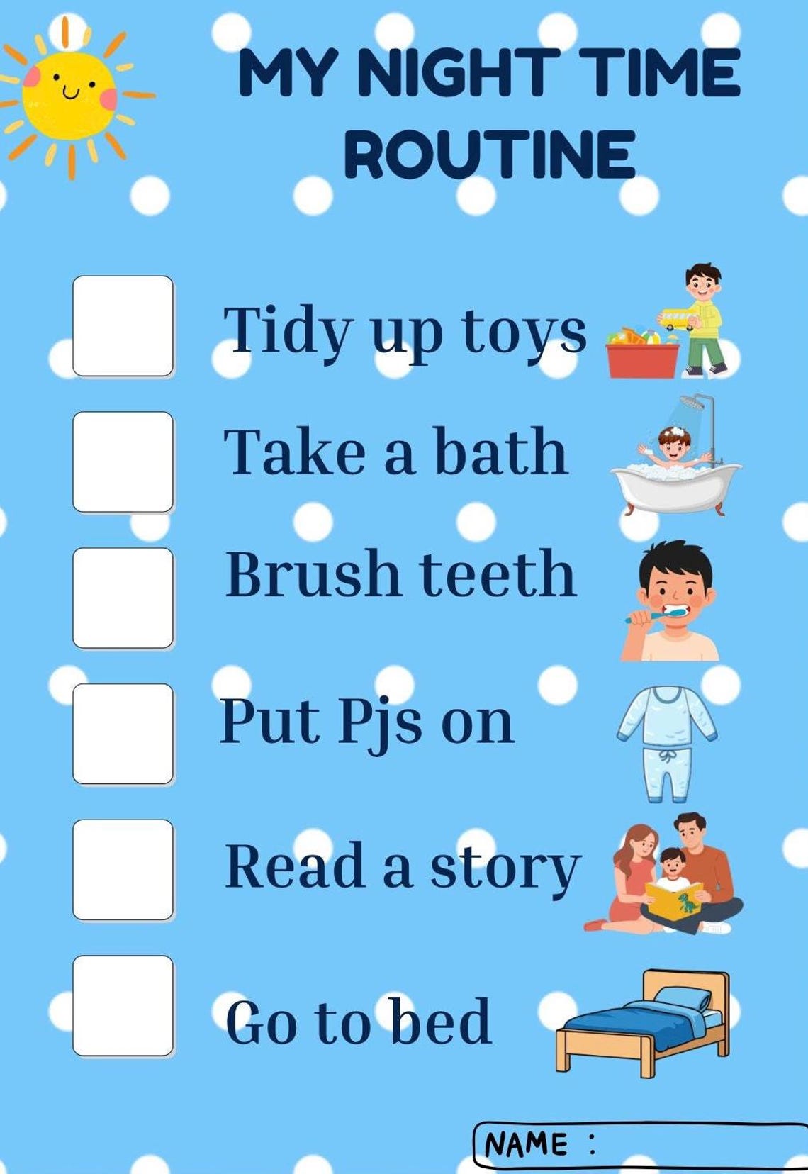 Evening Boy Routine Chart Printable Night Time Routine Chart for Boys | Kids Bedtime Schedule ...
