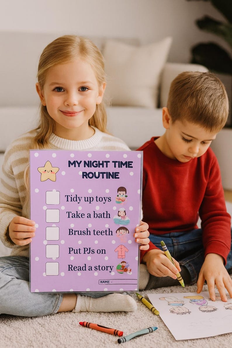 Girls Night Time Routine Chart | Printable Kids Bedtime Checklist - Etsy