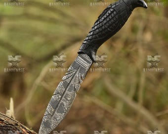 Handmade Damascus Bowie Knife: Viking Eagle Handle, Gift for Him