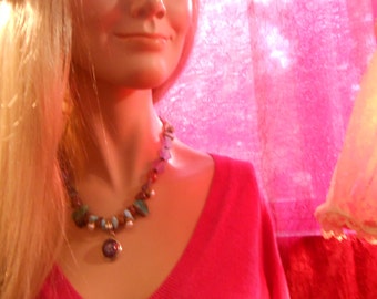 Star Ruby Pendant , work of Larimar,Pearls, Brown Garnet