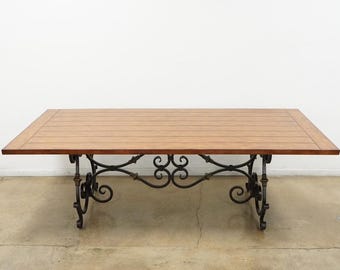 Vintage Wood Top Dining Table with Iron Base