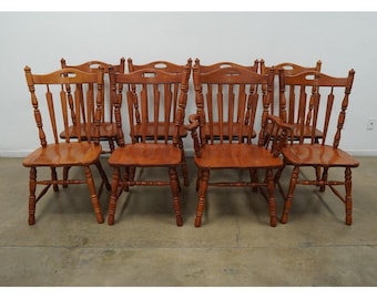 Vintage Tell City Early American Colonial Solid Wood Dining Chairs (Set of 8)