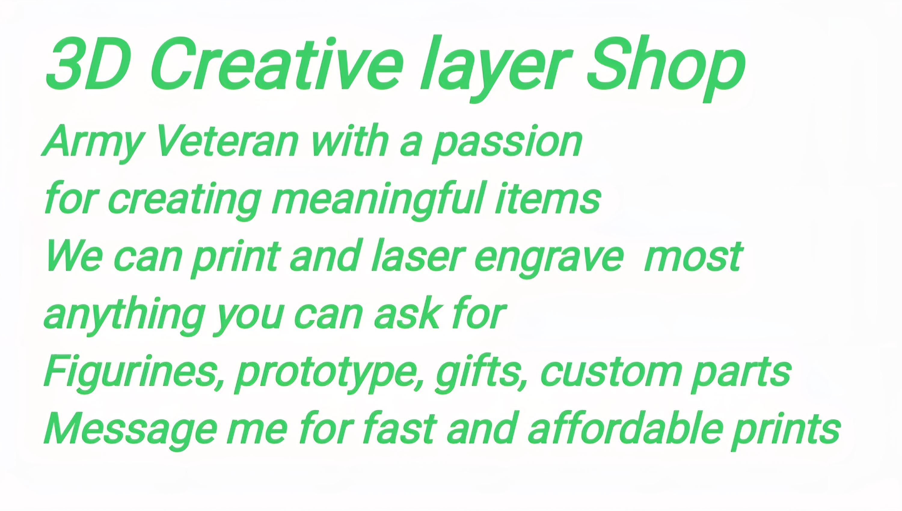 Custom 3D print Services and laser engraving.
