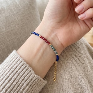 Real Blue Jade Garnet Moss Agate Gemstone Bracelet 2-3mm Micro Faceted Beaded Dainty Delicate Minimalist Jewelry Stackable Gift for Her