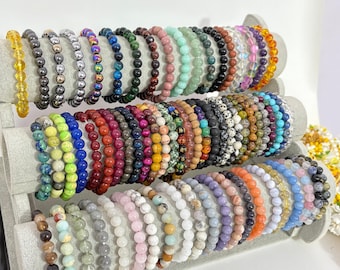 Natural Crystal Beaded Bracelets , Gemstone Wrist Bracelets 4mm/6mm/8mm Round Beads Bracelet For Gift , Handmade Men Women Stretchy Bracelet