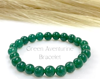 Certified GREEN AVENTURINE Bracelet Stretch Fit Handmade Crystal Gemstone 8mm Beaded Heart Chakra Jewelry – Genuine Aventurine Gift