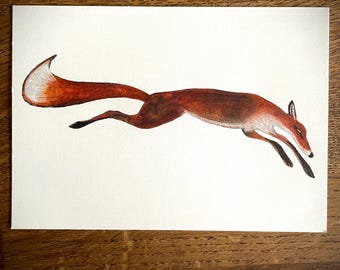 Postal de acuarela de zorro: arte caprichoso de animales del bosque