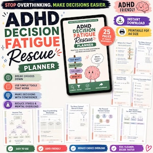 Planificador para la fatiga por toma de decisiones en personas con TDAH / Ayuda para la parálisis por análisis y el exceso de pensamiento / Cuaderno de trabajo imprimible para la toma de decisiones