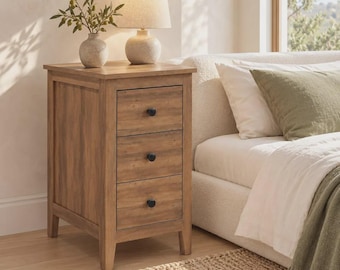 3 Drawer Nightstand Side End Table Farmhouse Bedside Storage Cabinet for Bedroom