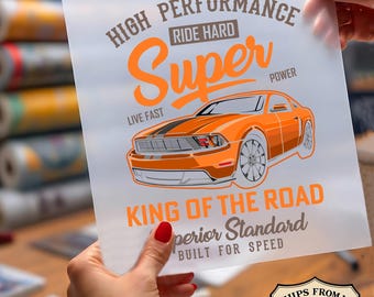 Orange Muscle Car Ready To Press DTF, Super Power Dtf Print, High Performance Auto Dtf, King Of The Road DTF, Car Lover DTF