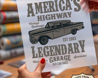 Americas Highway Legendary Ready To Press DTF, Vintage Roadrage DTF Print, Classic Car Garage Dtf, Old Car Race Dtf, Car Lover DTF