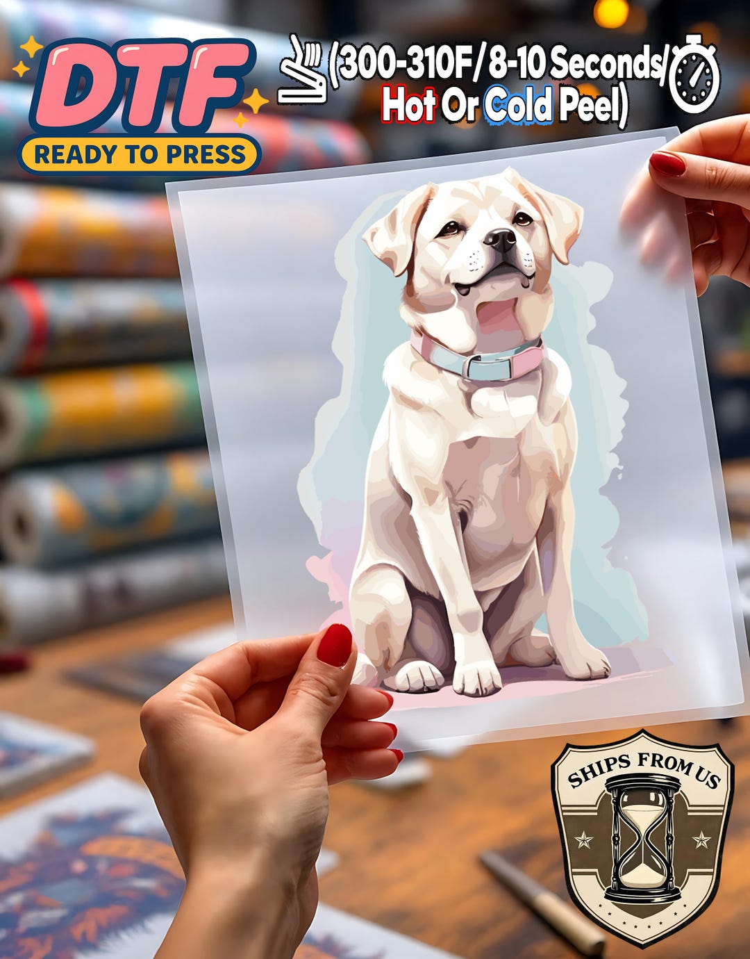 Loyal Golden Retriever Dog DTF Transfer, Pastel Pet Portrait Heat Press ...