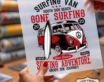Surfing Van Ready To Press DTF, Gone Surfing DTF Print, Retro Beach Van Dtf, Surfing Adventure Dtf, Car Lover DTF