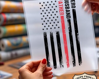 Hero Husband Father American Flag DTF Transfer, Ready To Press, Patriotic Dad Gift for T-Shirts, Meaningful DIY Print Art, Father's Day DTF
