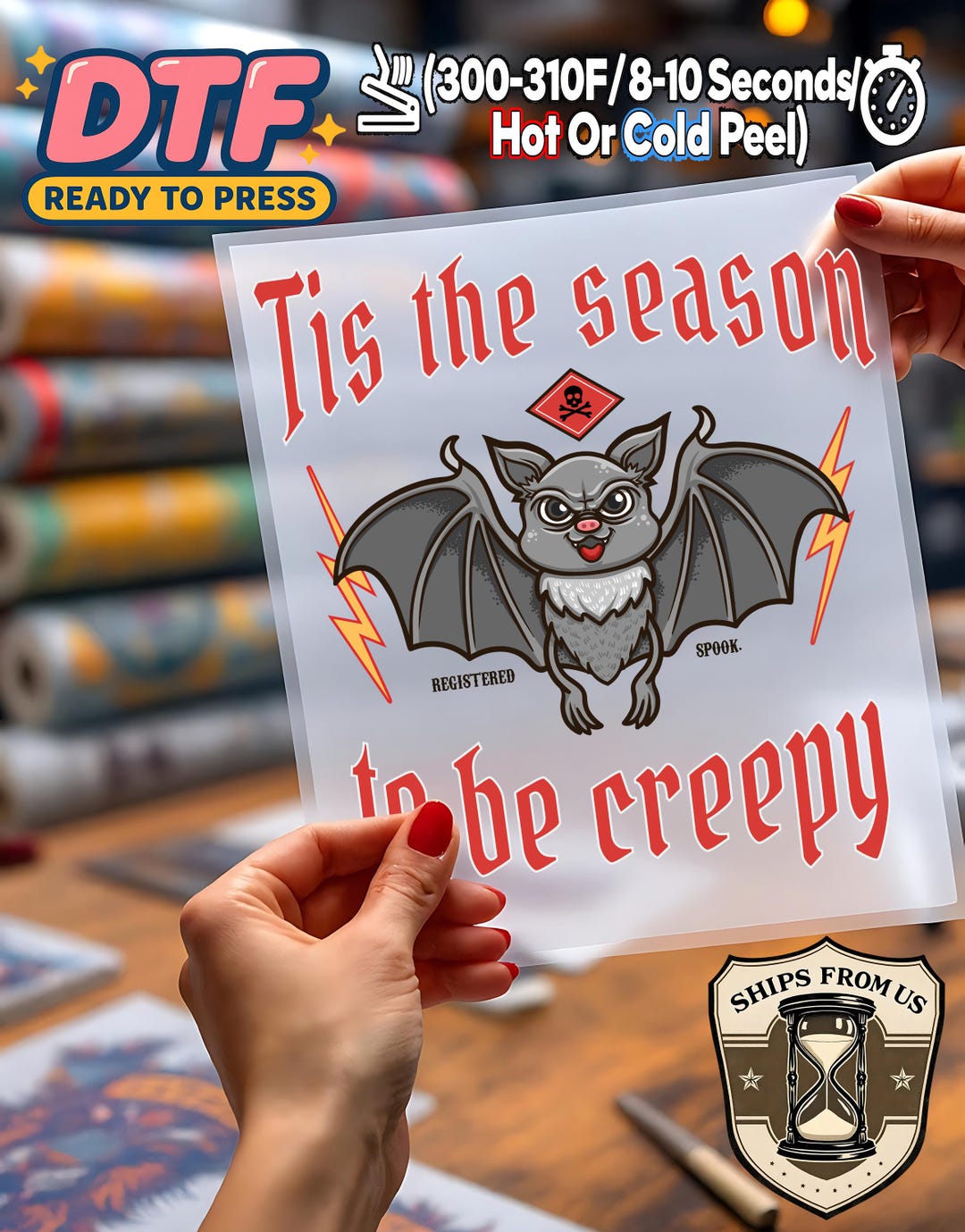 Tis the Season to Be Creepy Halloween DTF Transfer, Ready to Press, Bat ...