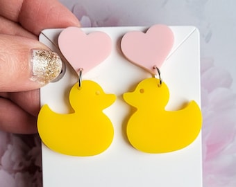 Rubber Duck Earrings, Cute Gifts for Her, Fun Novelty Jewellery, Big Statement Jewelry