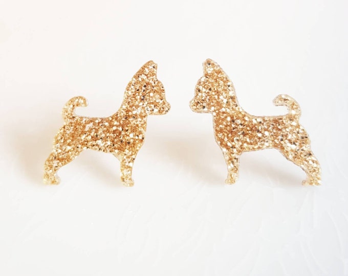 Teacup Chihuahua Studs Gold Glitter Earrings Dog Lover Etsy