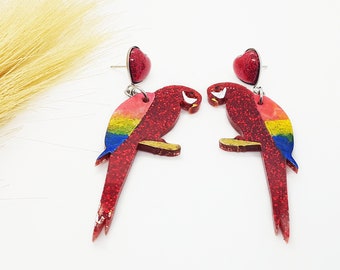 Tropical Rainbow Parrot Earrings, Summer Wear Jewelry, Gifts for Her