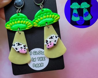 UFO Abduction Earrings, Glow in the Dark
