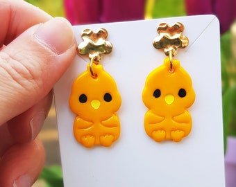 Handmade Chicken Dangle Earrings, Polymer Clay, Gift for Chicken Lover