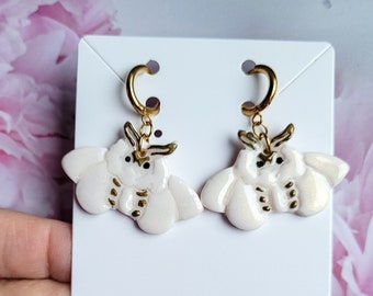 Cute Moth Drop Earrings, Unique Kawaii Handmade Gifts for Her