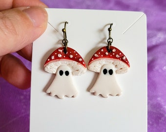 Cottagecore Mushroom Earrings, Curio Lover Gift, Ghost Jewelry, Cute Spooky Vibes