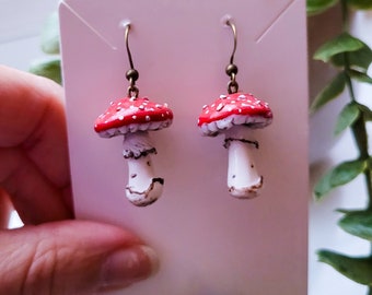 Mushroom Earrings, Cottagecore Gifts for Her, Dark Academia Accessory, Plant Lover Gift, Unique Botanical Handmade Jewellery