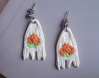 Cottagecore Floral Ghosts Handmade Earrings, Spooky Vibe Gifts for Her