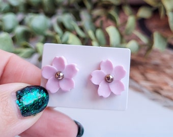 Cherry Blossom Stud Earrings, Harajuku Kawaii Accessory, Cute Unique Handmade Gifts for Her