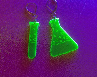 Test Tube And Flask Earrings Miniblings Chemistry Acrylic LC Neon Green