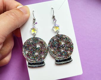 Celestial Crystal Ball Earrings, Fortune Teller, Witchy Gifts for Her