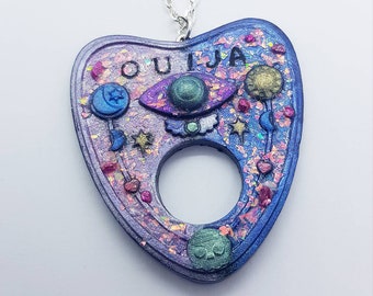 Creepy Cute Ouija Necklace, Handmade Polymer Clay Planchette, Pastel Goth, Kawaii,Magical Girl, Pastel Pink, Sun and Moon