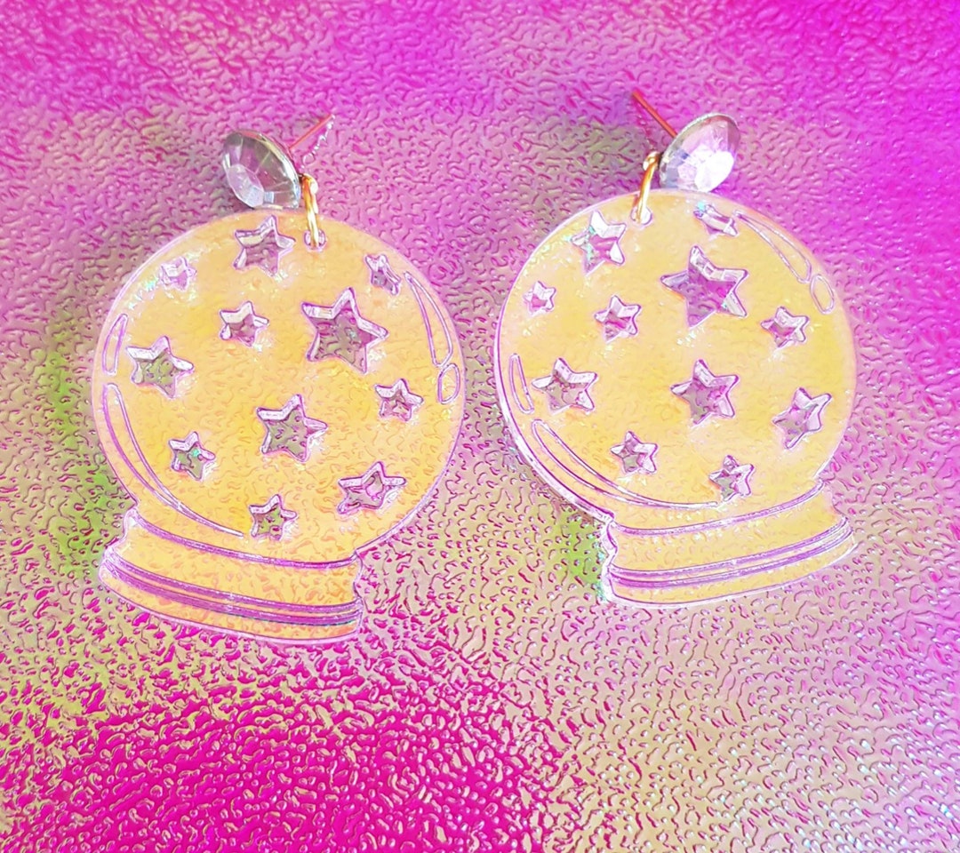 Crystal Ball Earrings Holographic Iridescent Jewelry Fortune Etsy UK