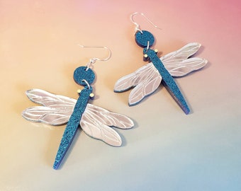 Dragonfly Earrings, Sparkly Jewelry, Big Bold Jewellery, Stainless Steel, Nature Lover Gift, Summer Fashion, Holiday Wear